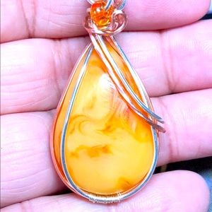 🧡🍦orange stone wrapped in copper and silver